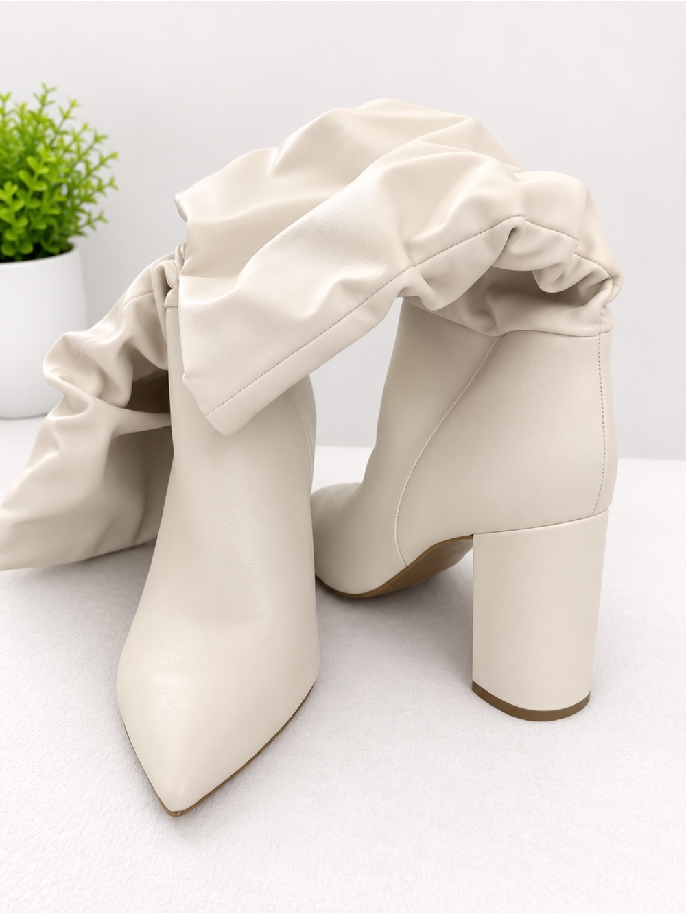 Marc Fisher Cream Pointed Toe Block Heel Ankle Boots